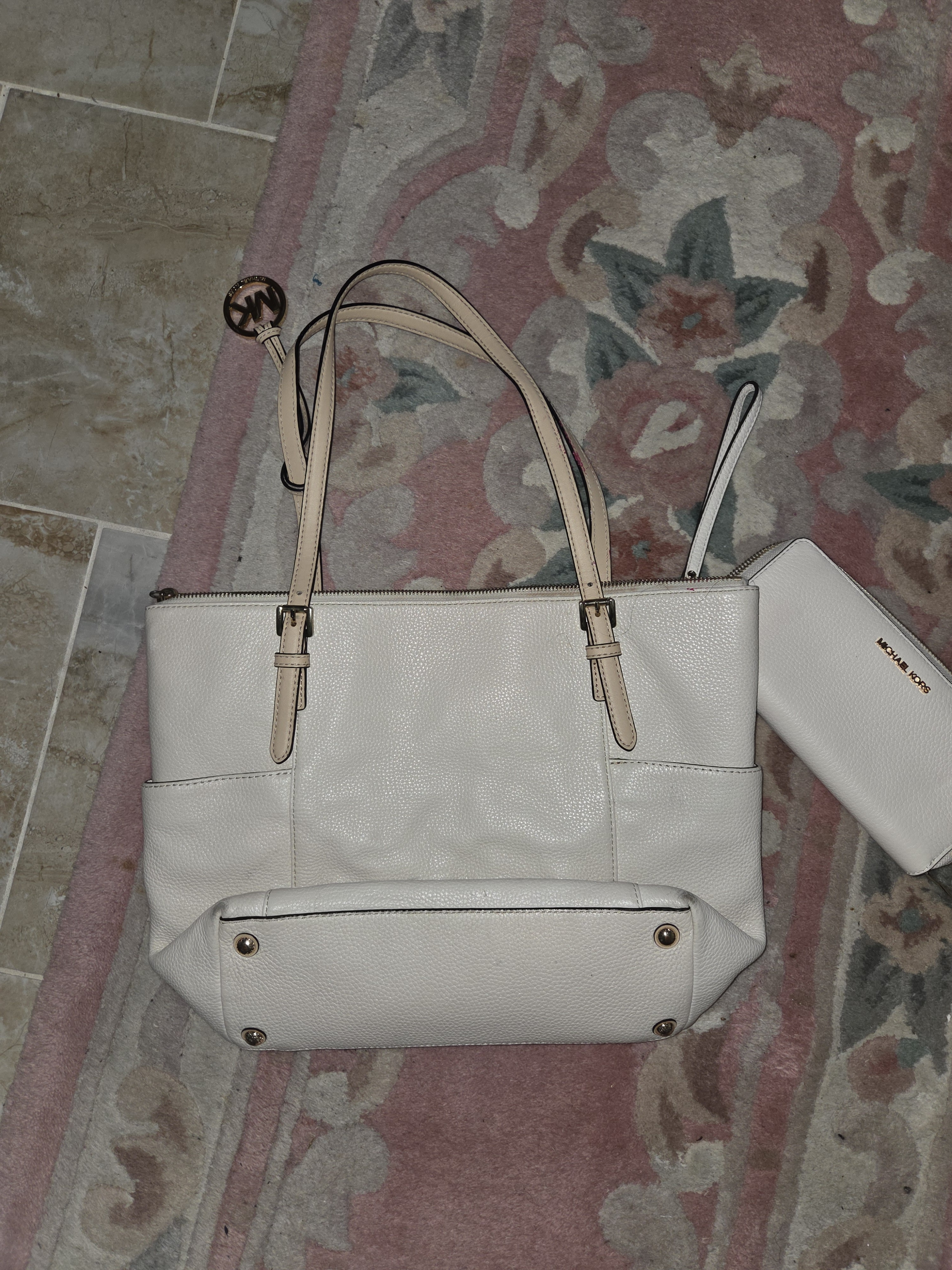 Michael Kors Cream Leather Tote Bag With Matching Wallet